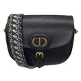 Load image into Gallery viewer, Christian Dior Black / Blue Dior Oblique Embroidered Shoulder Strap Calfskin Leather Large Dior Bobby Bag
