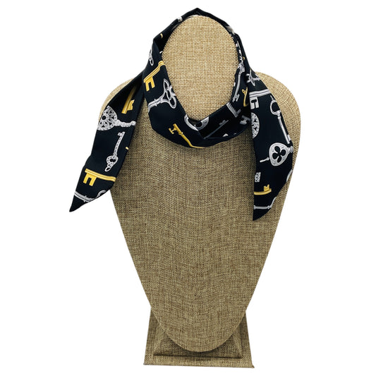 Tiffany & Co Black / Silver / Gold Key Print Silk Twilly Scarf