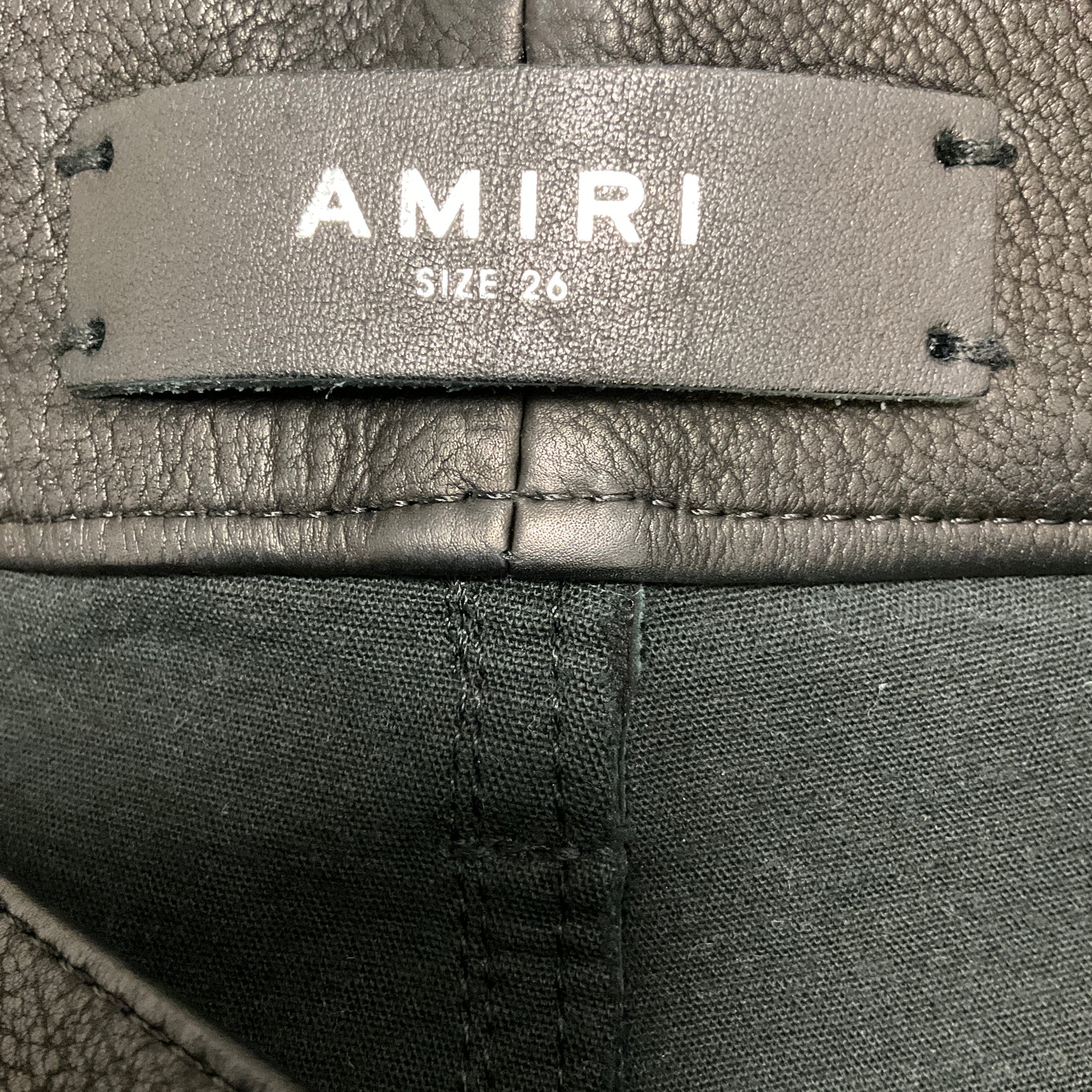 Amiri Black Washed Grey Black Denim Jeans with Black Leather Trim