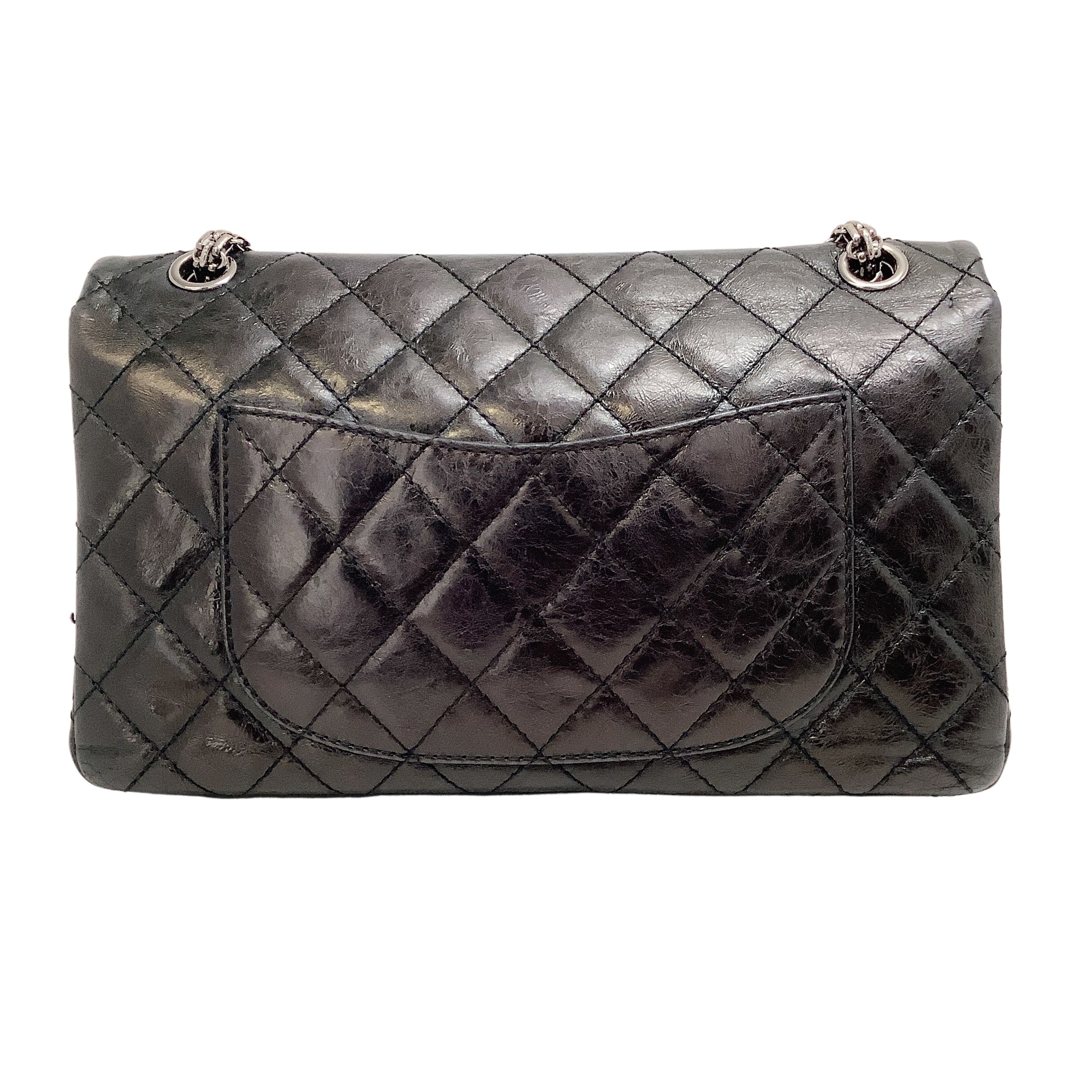 Chanel Black Metallic Leather Double Flap Shoulder Bag