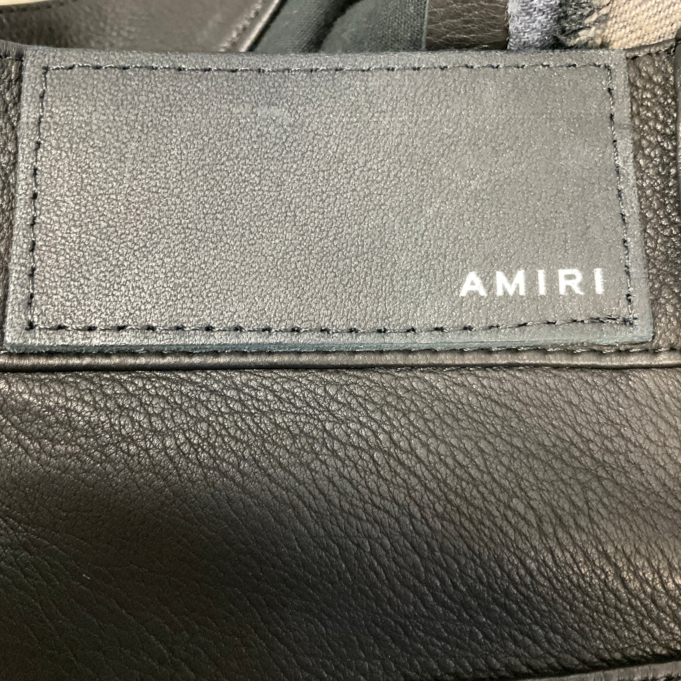 Amiri Black Washed Grey Black Denim Jeans with Black Leather Trim
