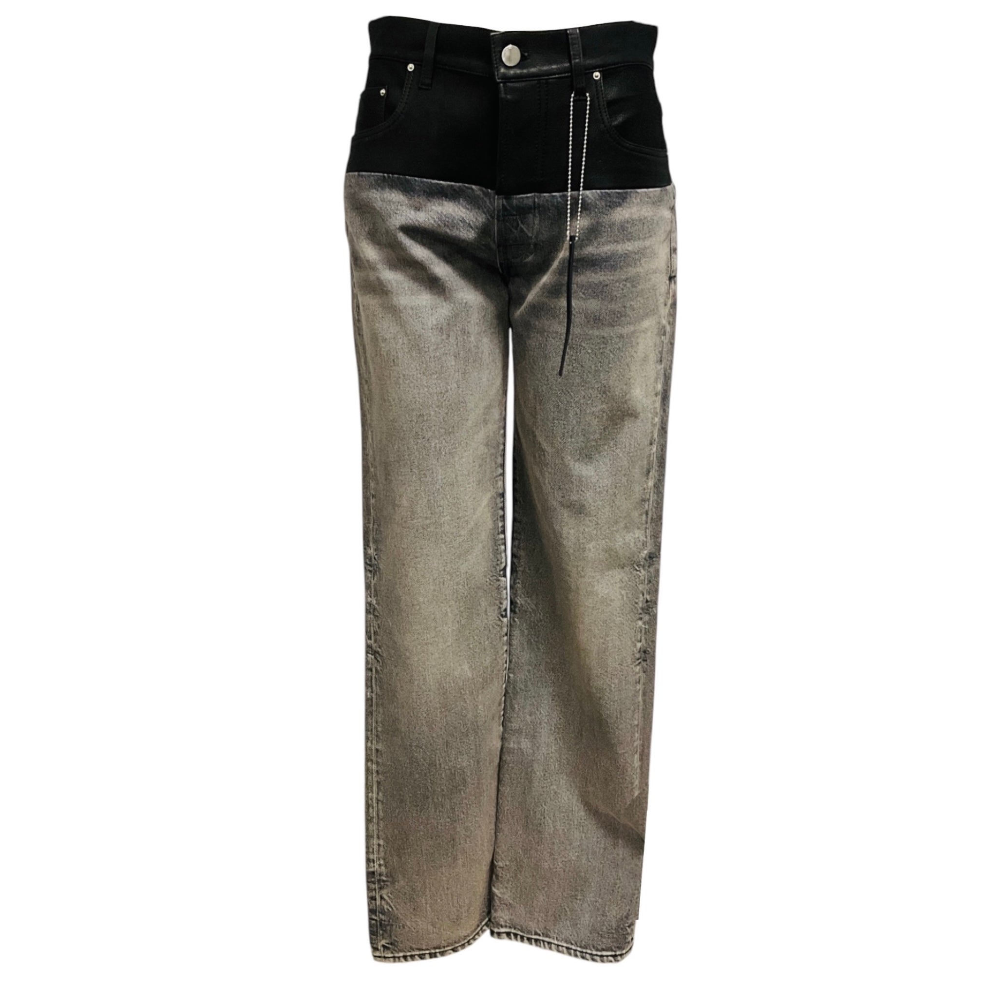 Amiri Black Washed Grey Black Denim Jeans with Black Leather Trim