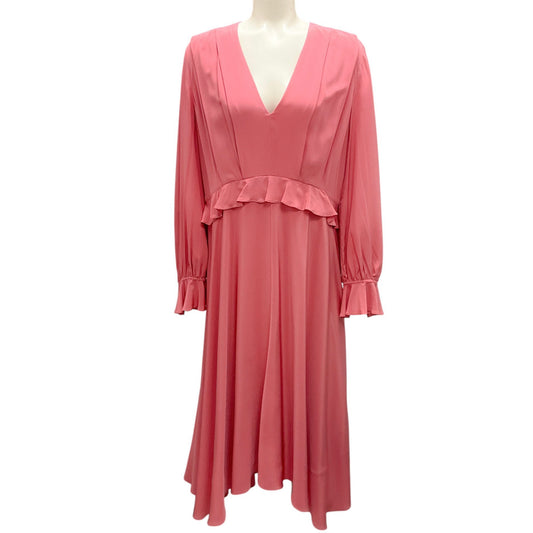 Paul Smith Blush Pink Ruffled Long Sleeved Silk Midi Dress