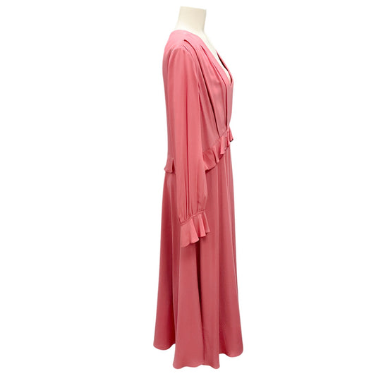 Paul Smith Blush Pink Ruffled Long Sleeved Silk Midi Dress