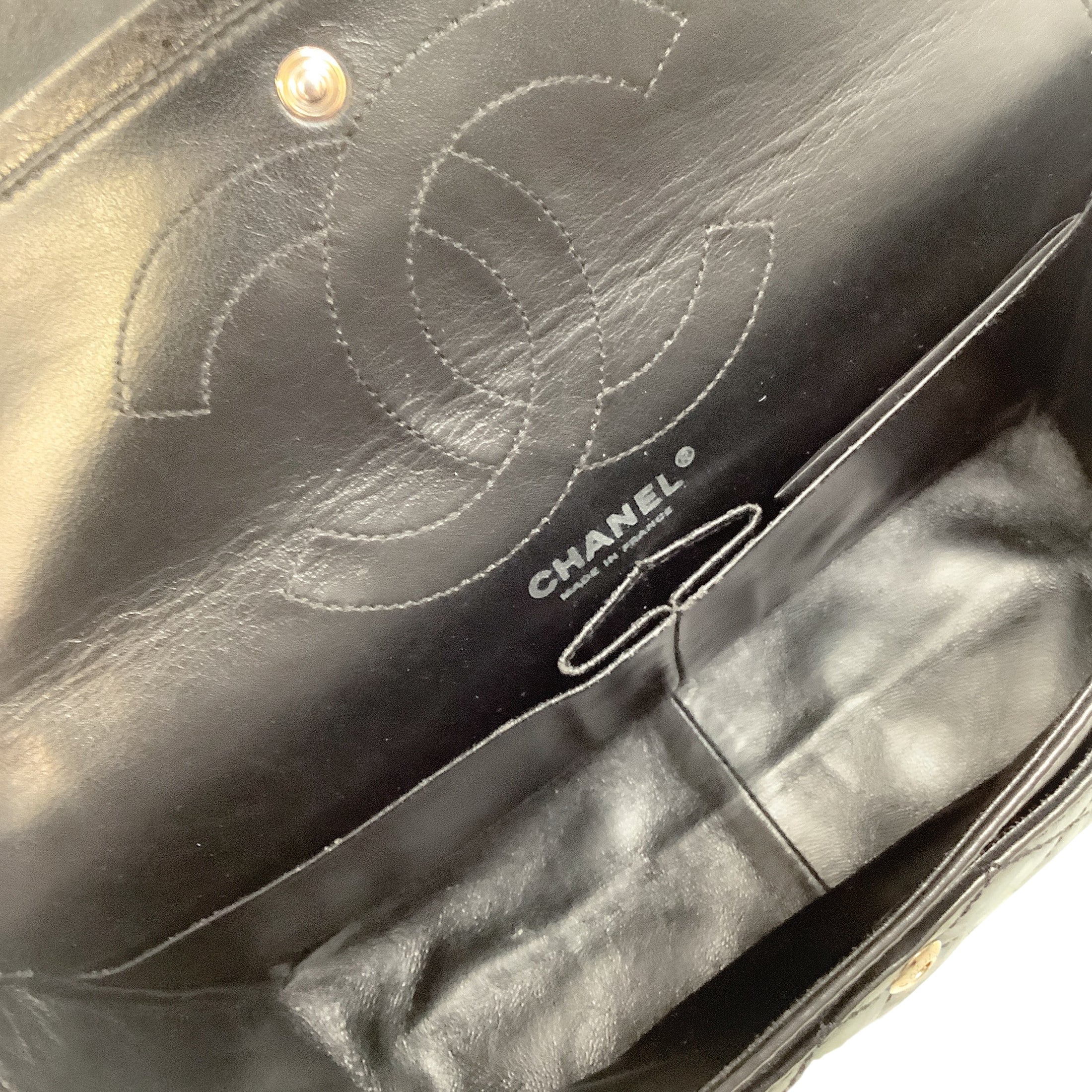 Chanel Black Metallic Leather Double Flap Shoulder Bag