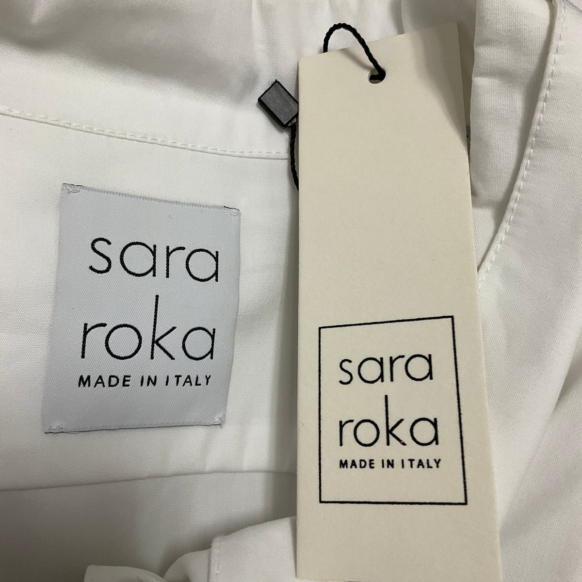 Sara Roka White Tie Neck Cotton Lian Blouse