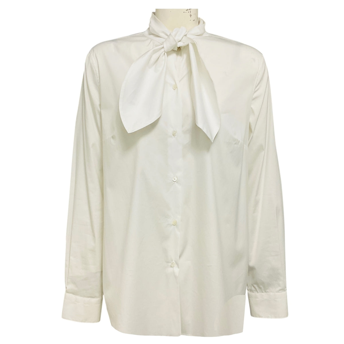Sara Roka White Tie Neck Cotton Lian Blouse