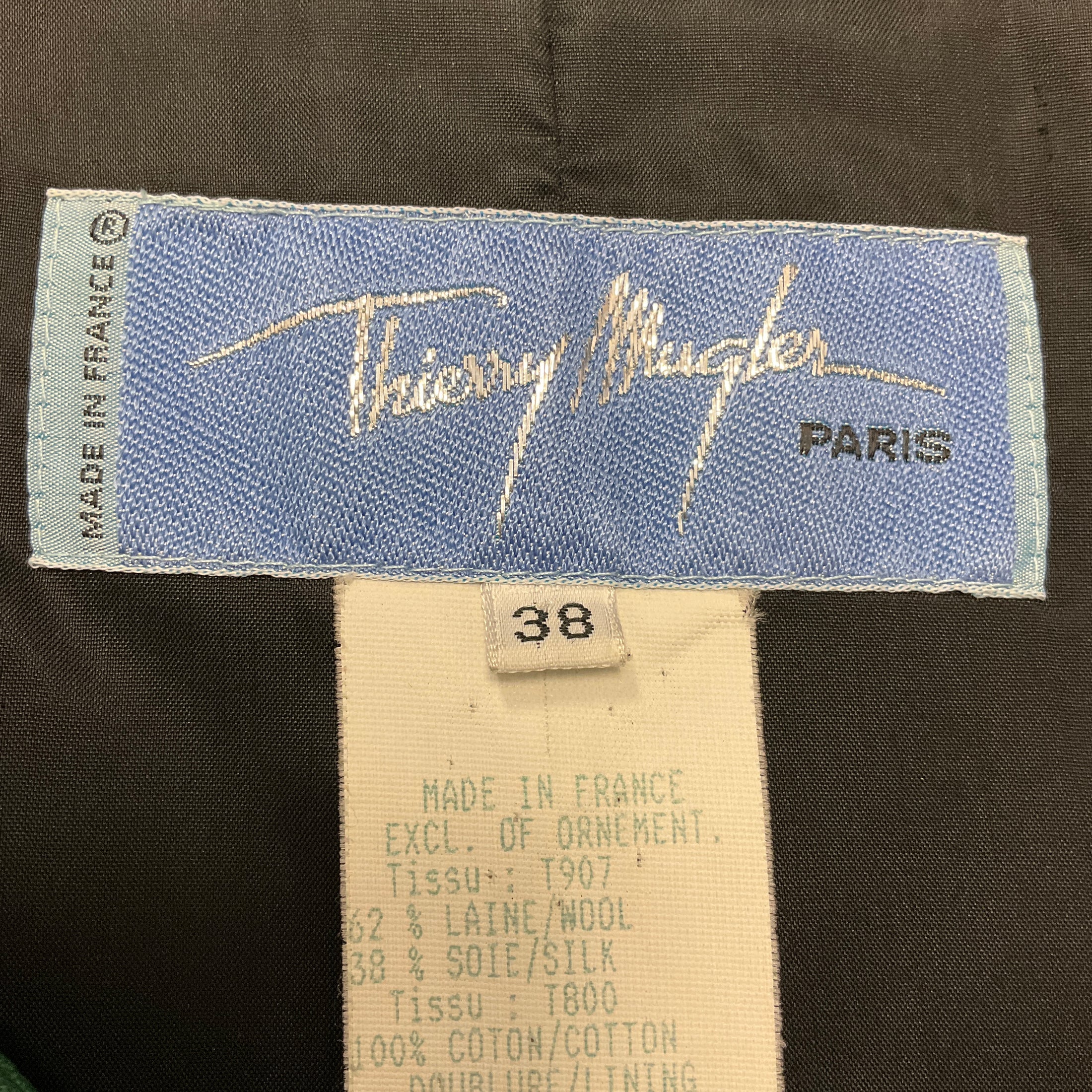 Thierry Mugler Vintage Green Silk Jacket and Skirt Suit Set