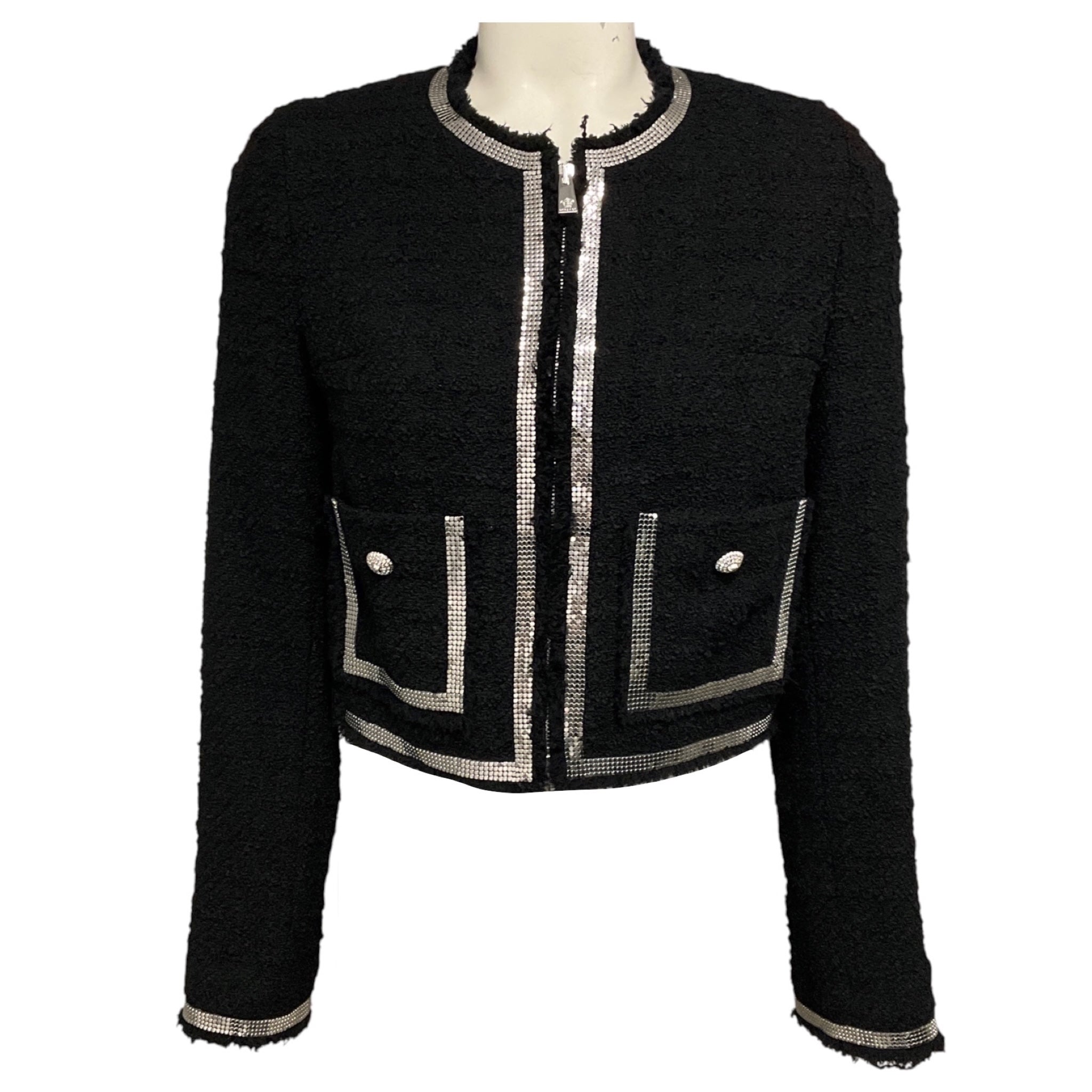 Versace Black Heritage Tweed Cardigan Jacket