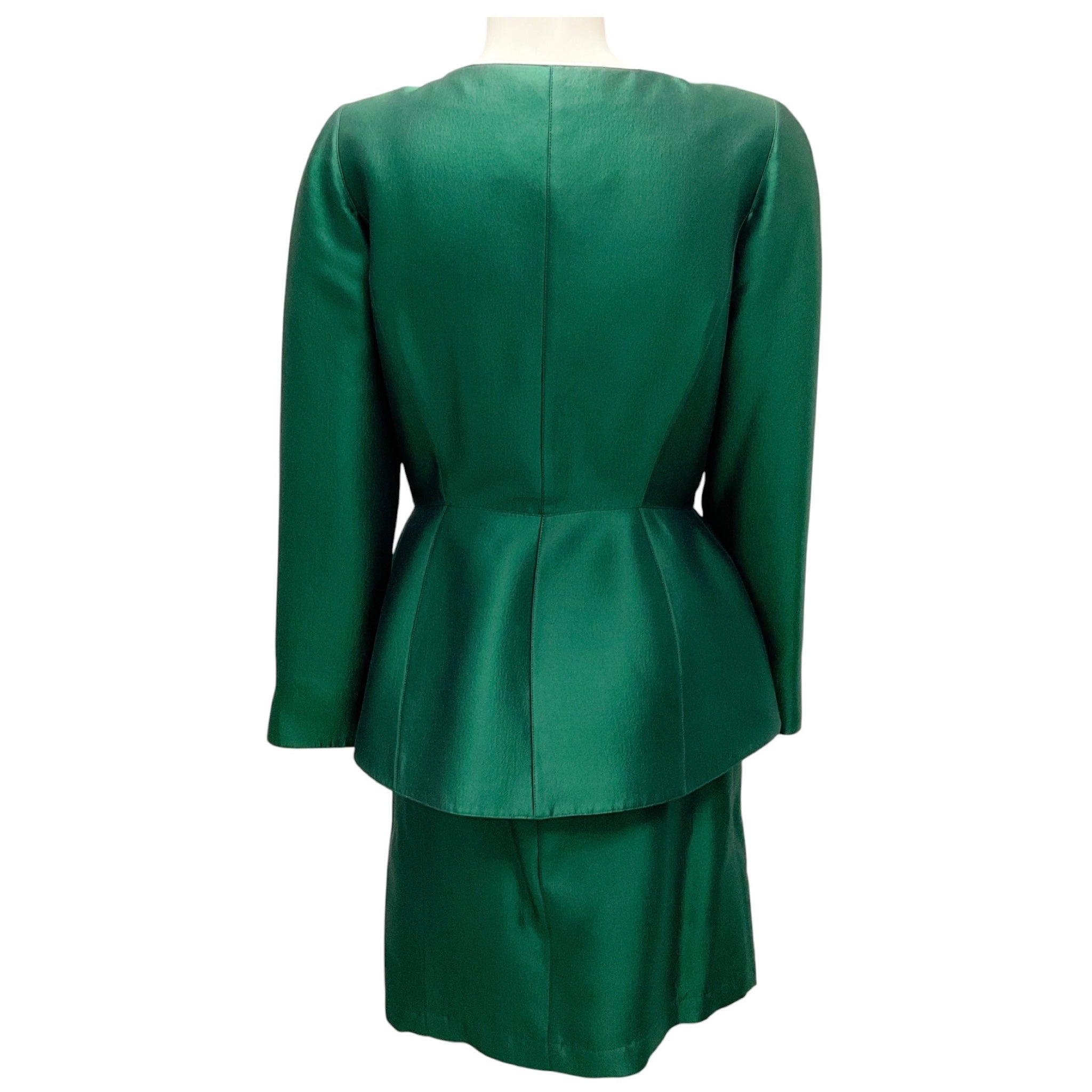Thierry Mugler Vintage Green Silk Jacket and Skirt Suit Set
