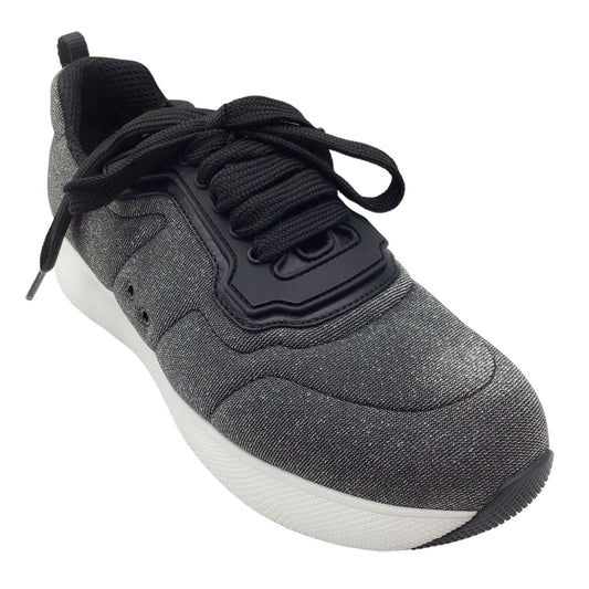 Prada Grey / Silver Metallic Low-Top Lace-Up Nylon Sneakers