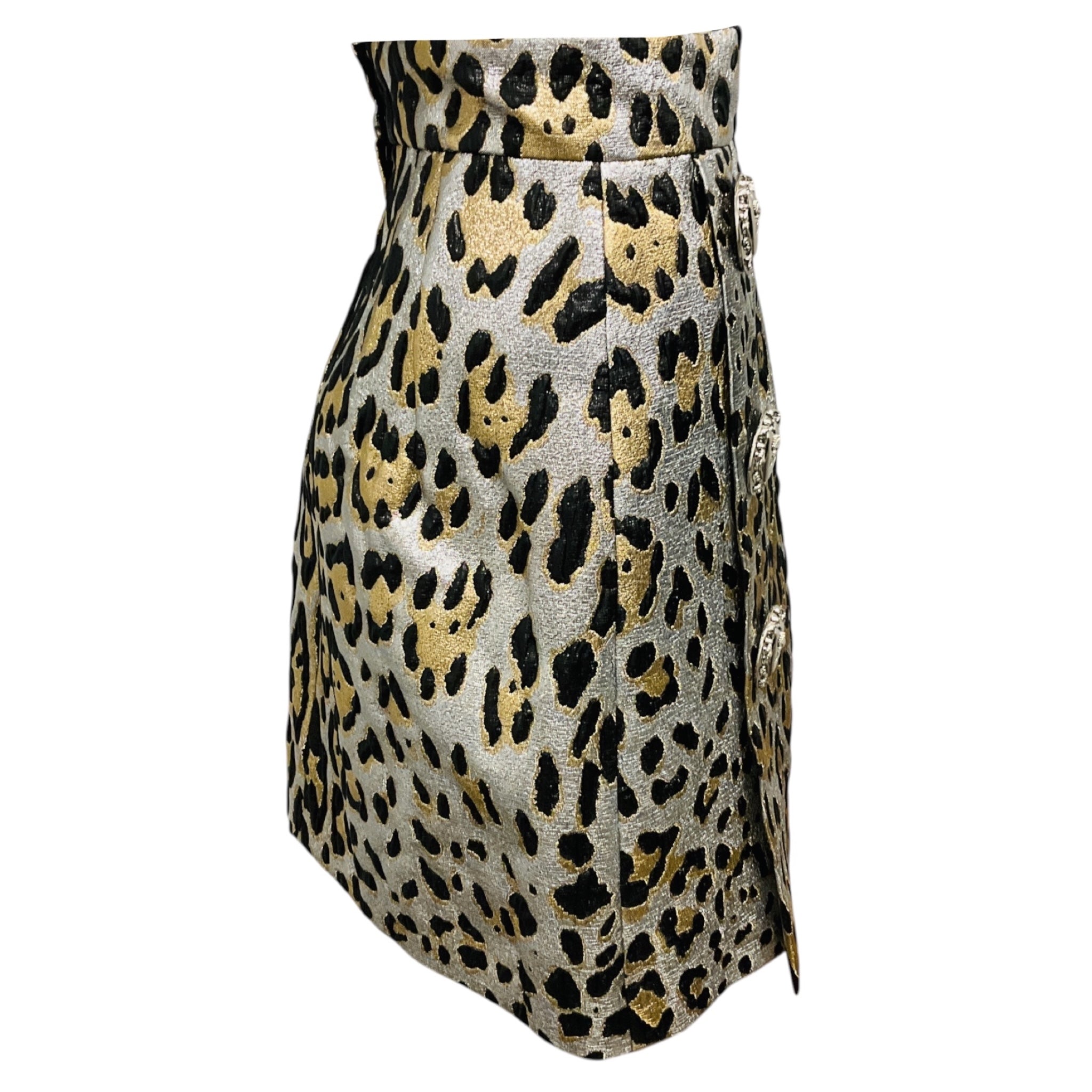 Dolce & Gabbana Black / Gold / Silver Metallic Animal Print Lurex Skirt