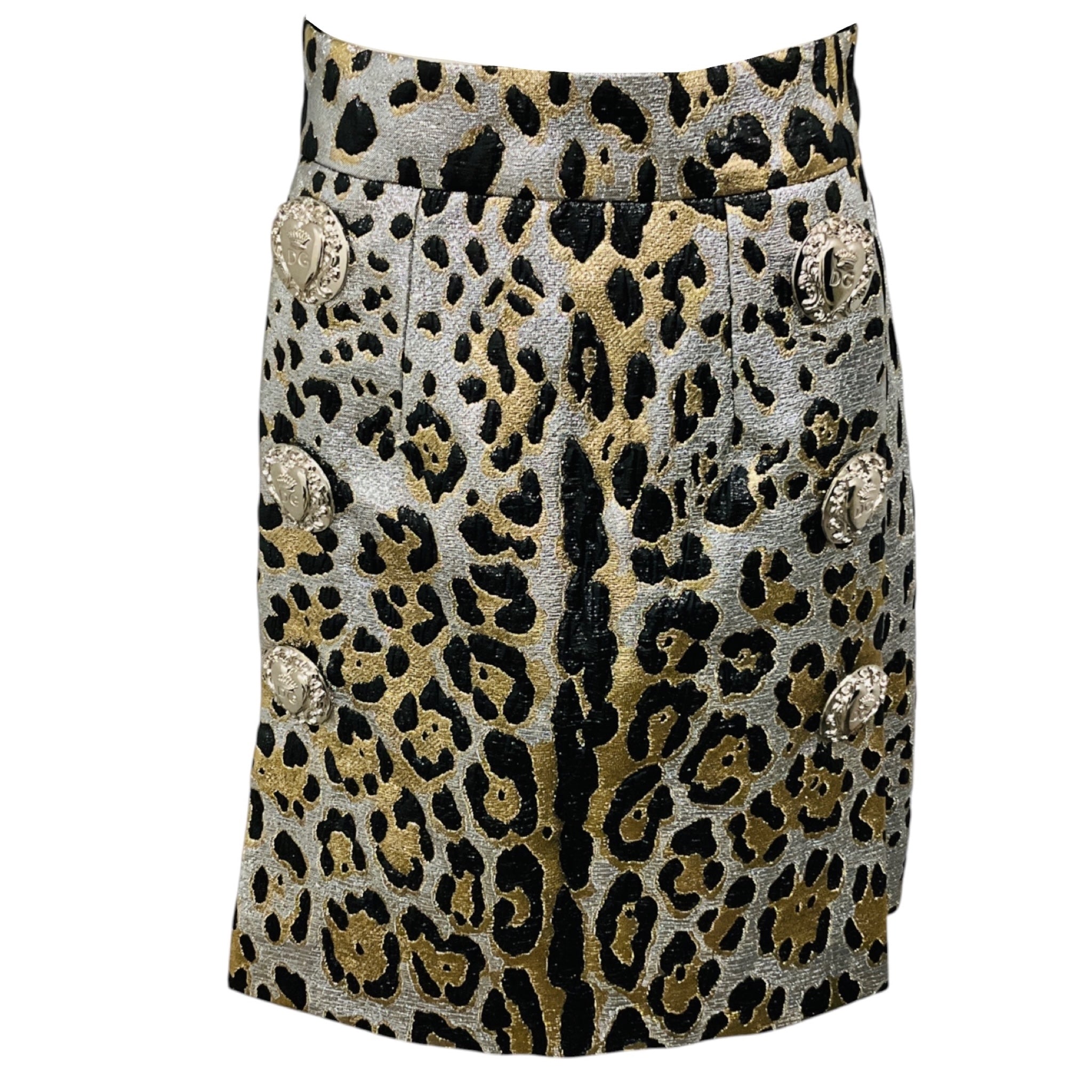 Dolce & Gabbana Black / Gold / Silver Metallic Animal Print Lurex Skirt