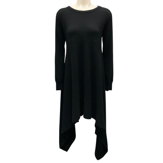 Alexander McQueen Black Long Sleeved Asymmetric Hem Cashmere Knit Midi Dress