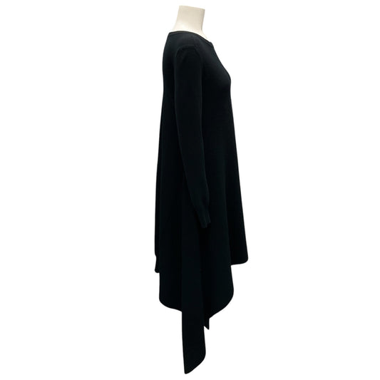 Alexander McQueen Black Long Sleeved Asymmetric Hem Cashmere Knit Midi Dress