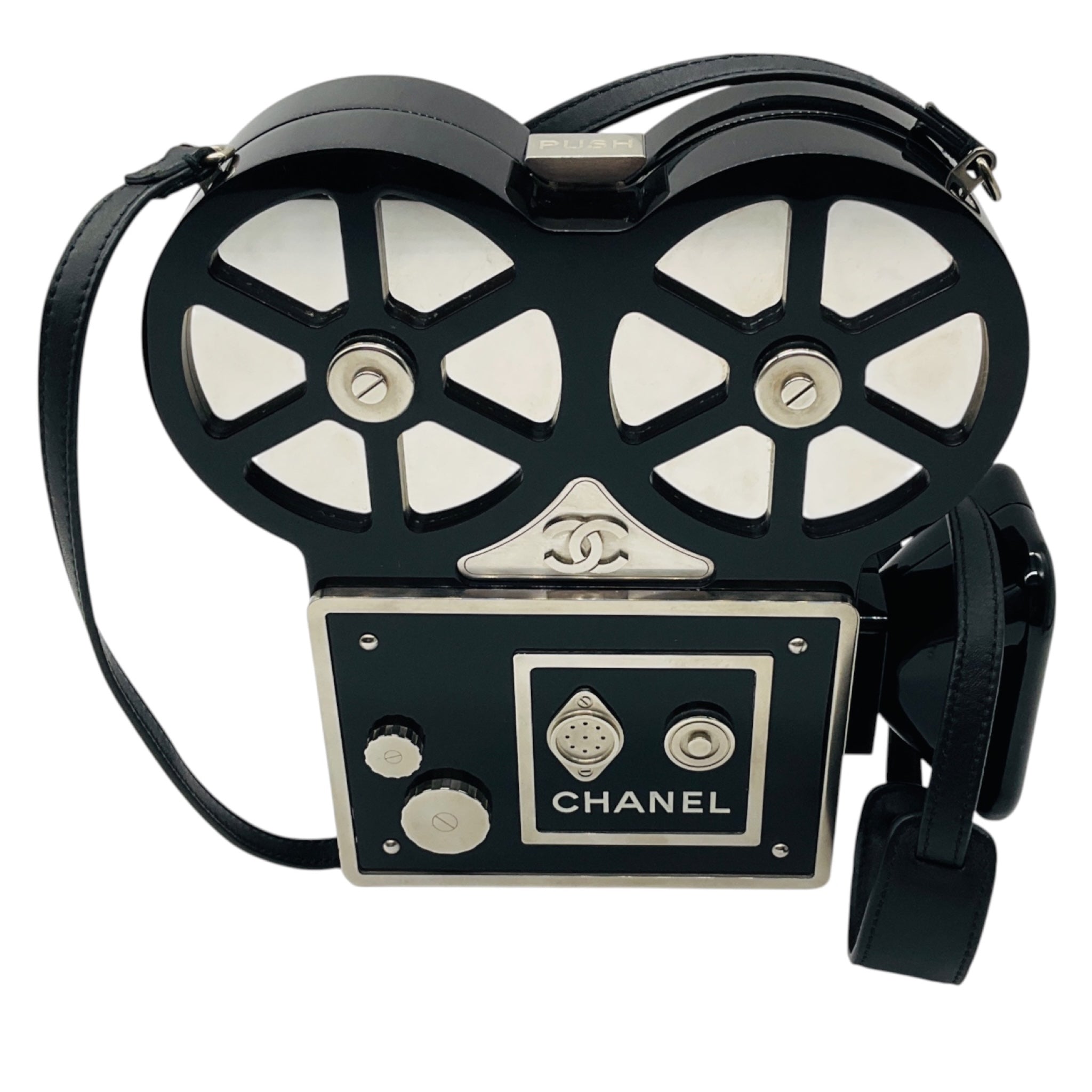 Chanel Black 2016 Plexiglass Crystal Buonasera Film Projector Minaudiere Clutch