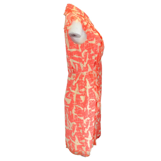 Oscar de la Renta Orange / Beige Printed Silk Midi Dress