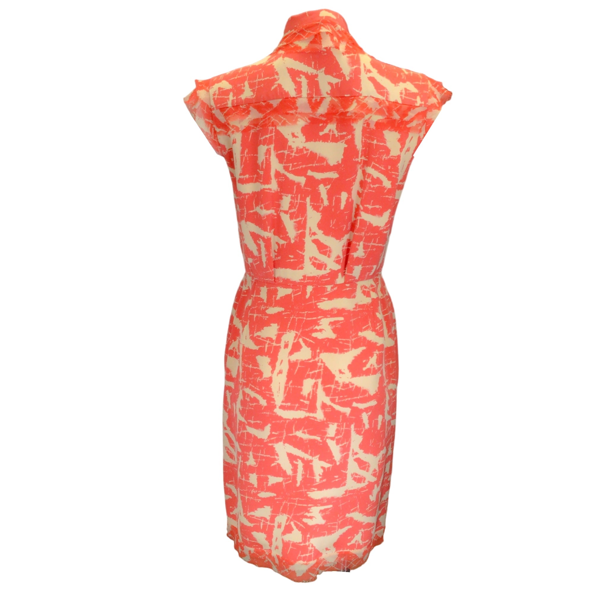 Oscar de la Renta Orange / Beige Printed Silk Midi Dress