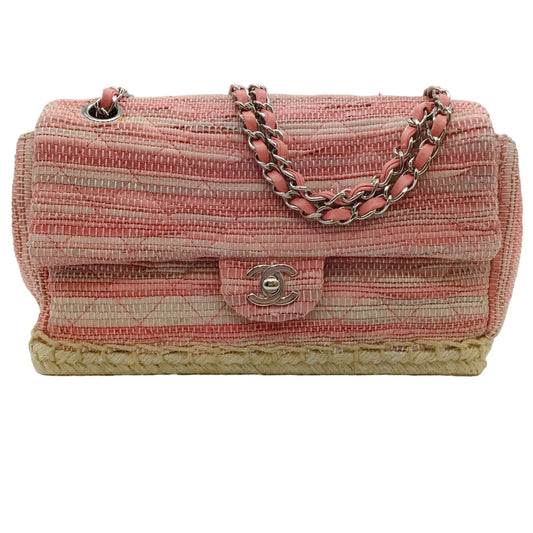 Chanel 2011 Pink Raffia Espadrille Flap Bag