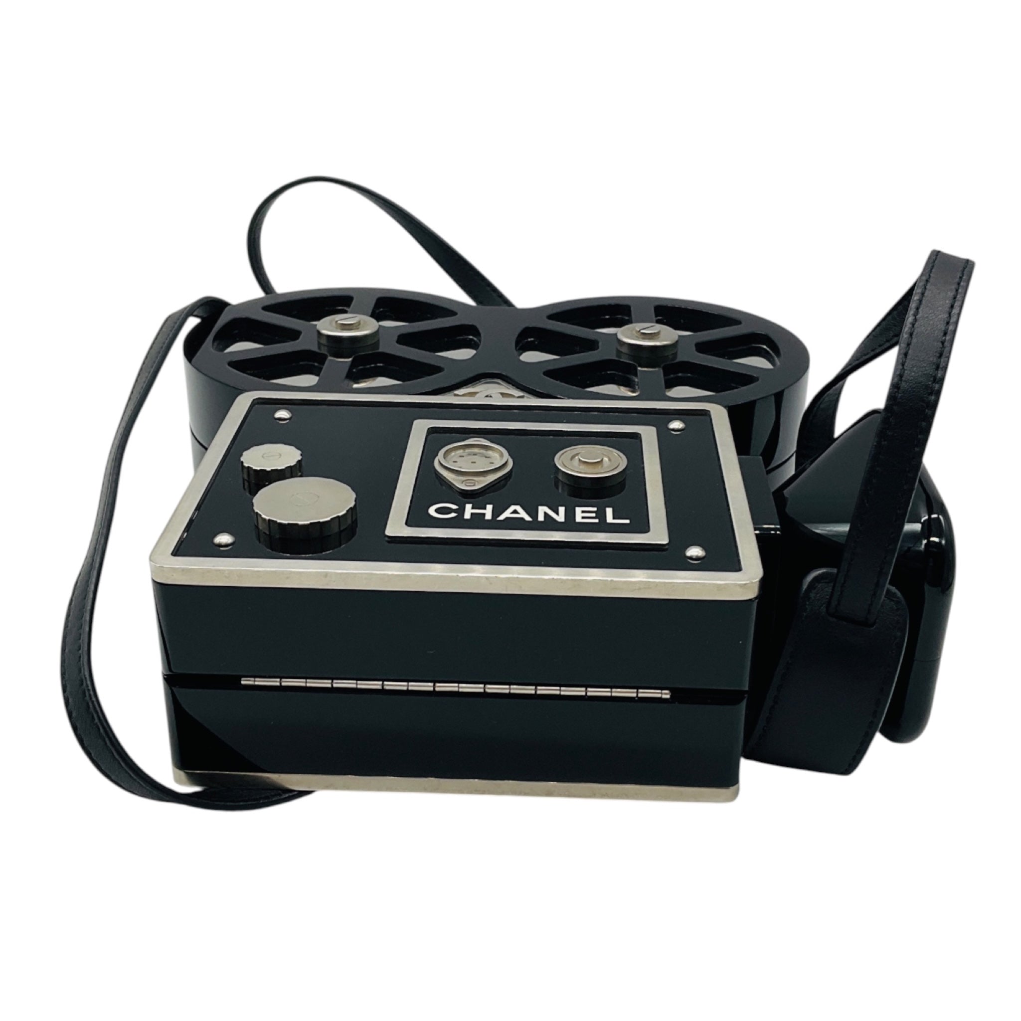 Chanel Black 2016 Plexiglass Crystal Buonasera Film Projector Minaudiere Clutch