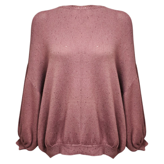 Brunello Cucinelli Mauve Sequined Oversized Cashmere and Silk Knit Slouchy Sweater