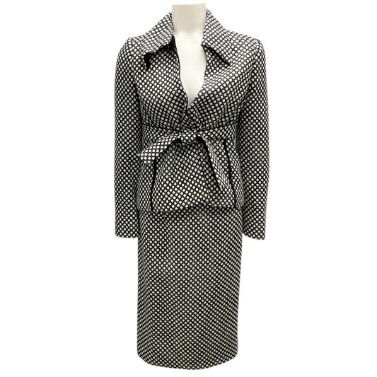 Luisa Beccaria Black / Ivory Wool Jacket and Skirt Suit Set