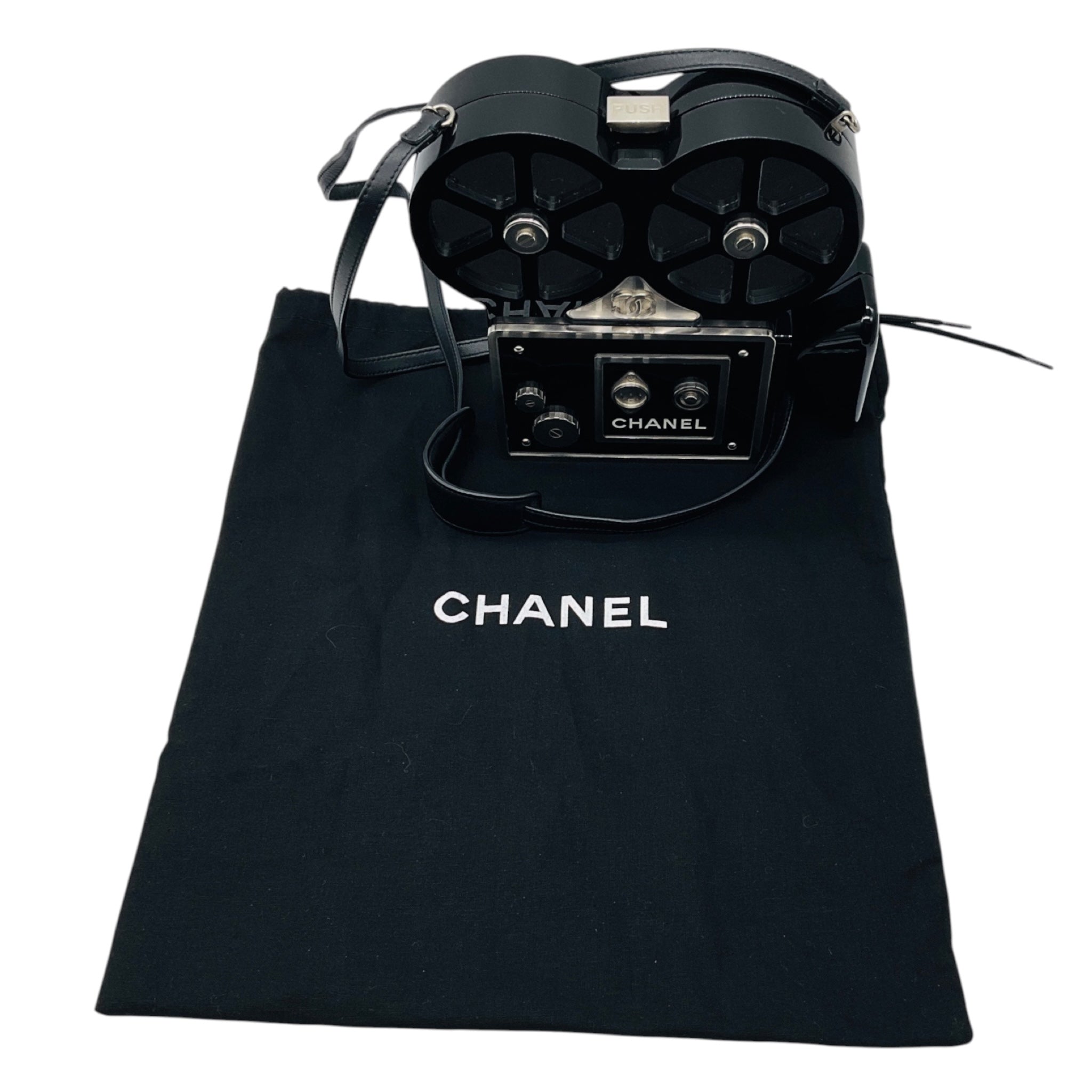 Chanel Black 2016 Plexiglass Crystal Buonasera Film Projector Minaudiere Clutch