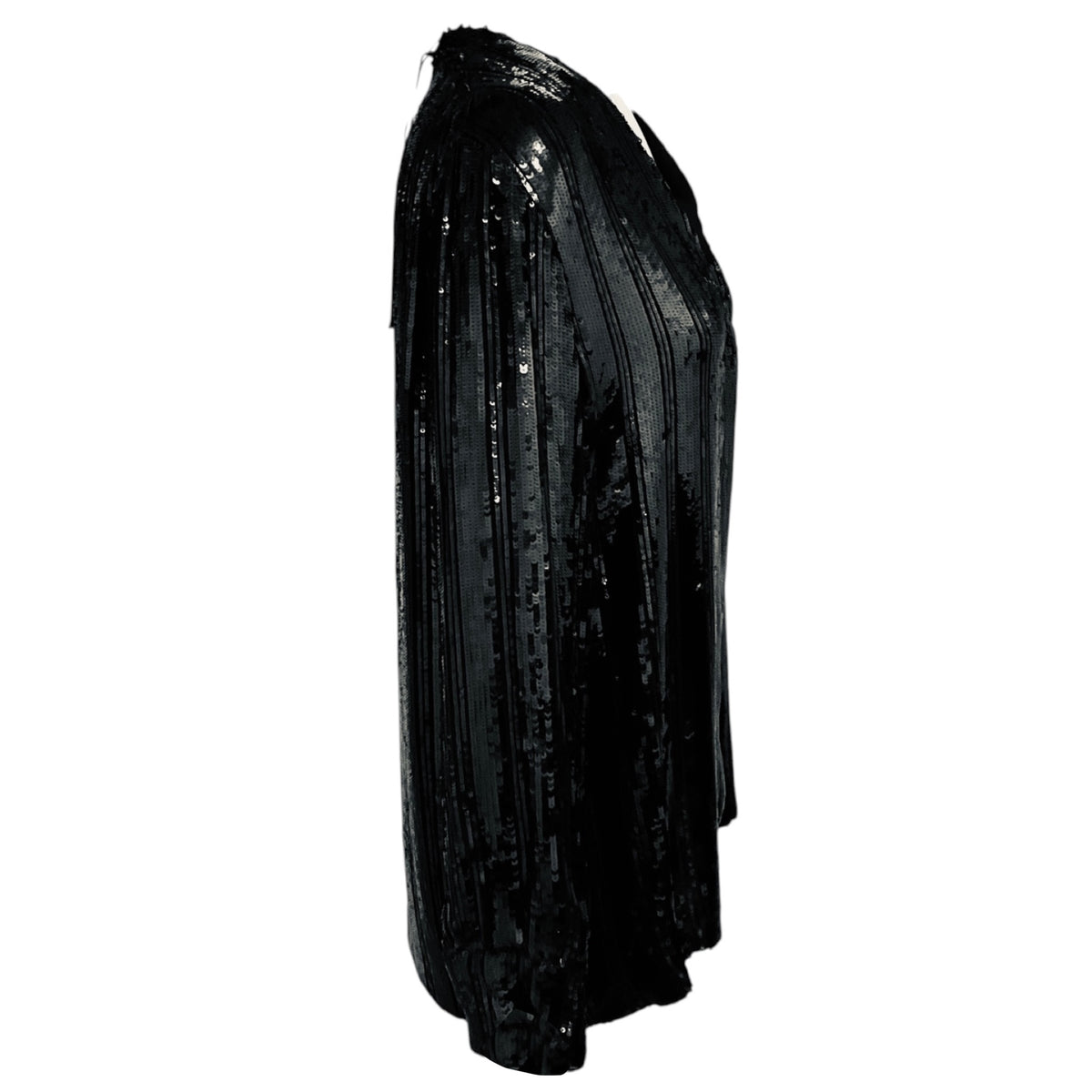 Sally LaPointe Black Sequined Striped Blouse