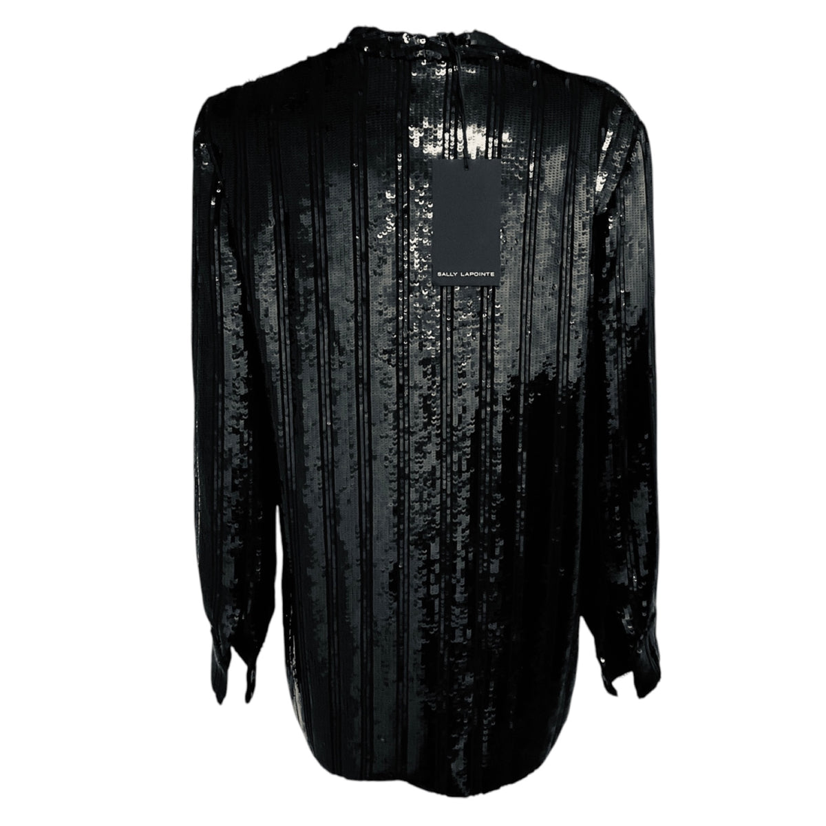 Sally LaPointe Black Sequined Striped Blouse