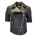 Load image into Gallery viewer, Michael Kors Collection Black Short Sleeved Moto Zip Lambskin Leather Jacket
