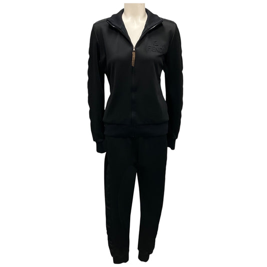 Fendi Black Logo Embossed Jersey Pique Track Jacket and Track Pants Set