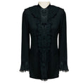 Load image into Gallery viewer, St. John Black Knit Jacket with Ruffled Chiffon Trim
