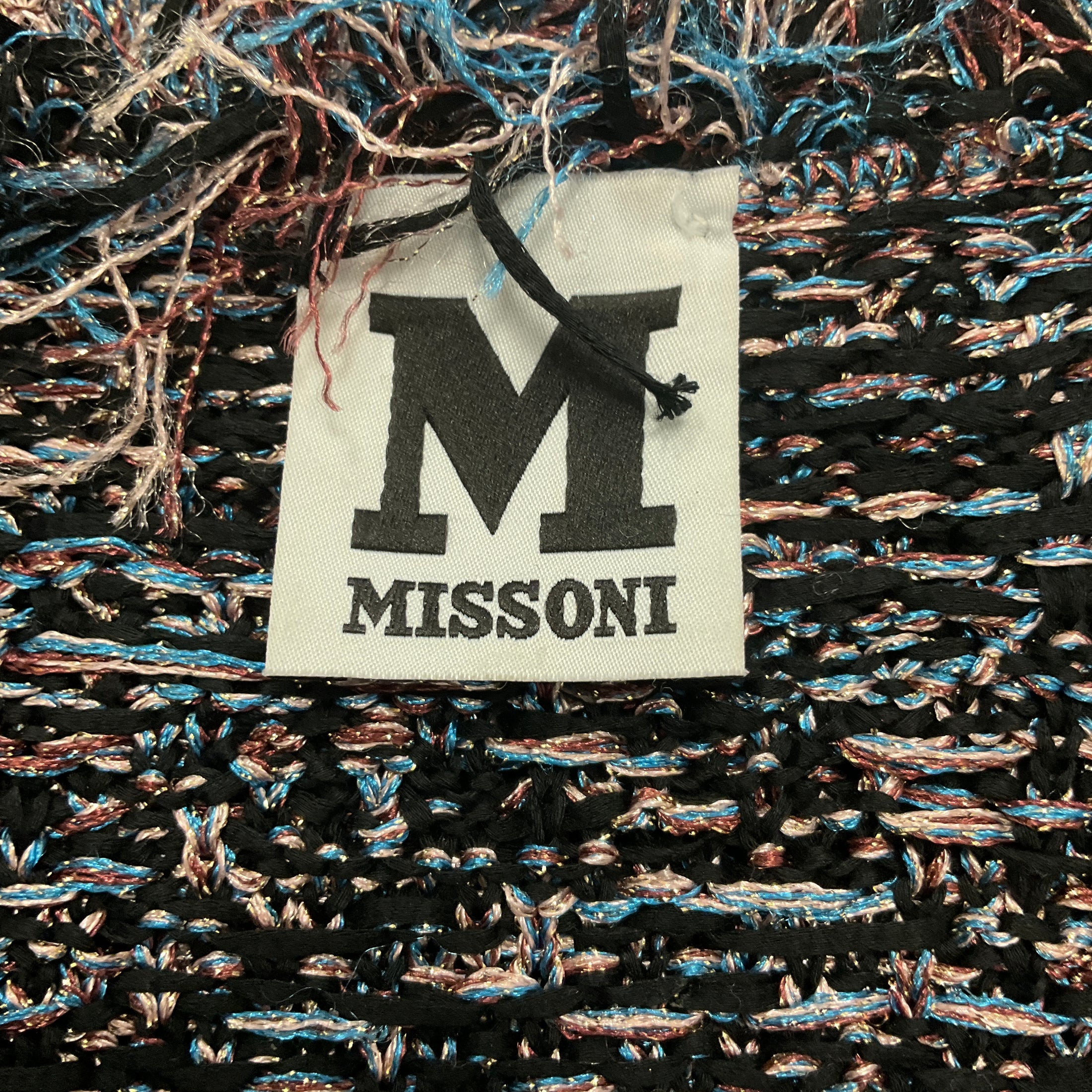 M Missoni Black / Pink / Blue Fringed Metallic Knit Duster Cardigan