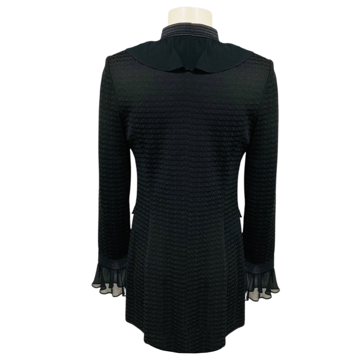 St. John Black Knit Jacket with Ruffled Chiffon Trim