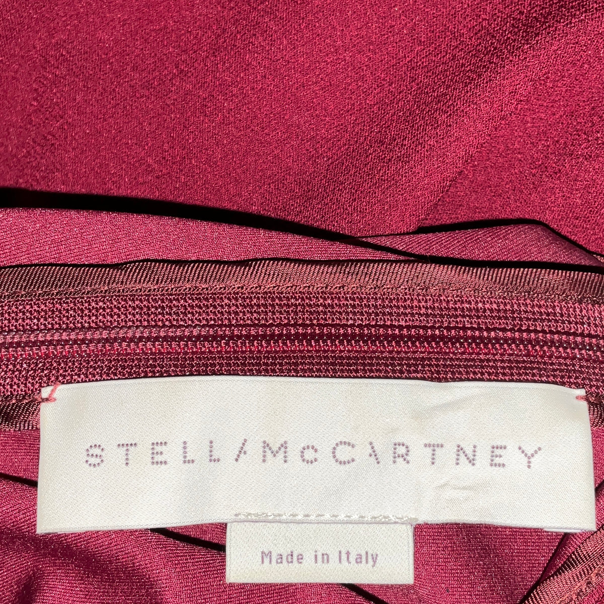 Stella McCartney Burgundy Sleeveless Crepe Midi Dress with Ruffled Hem
