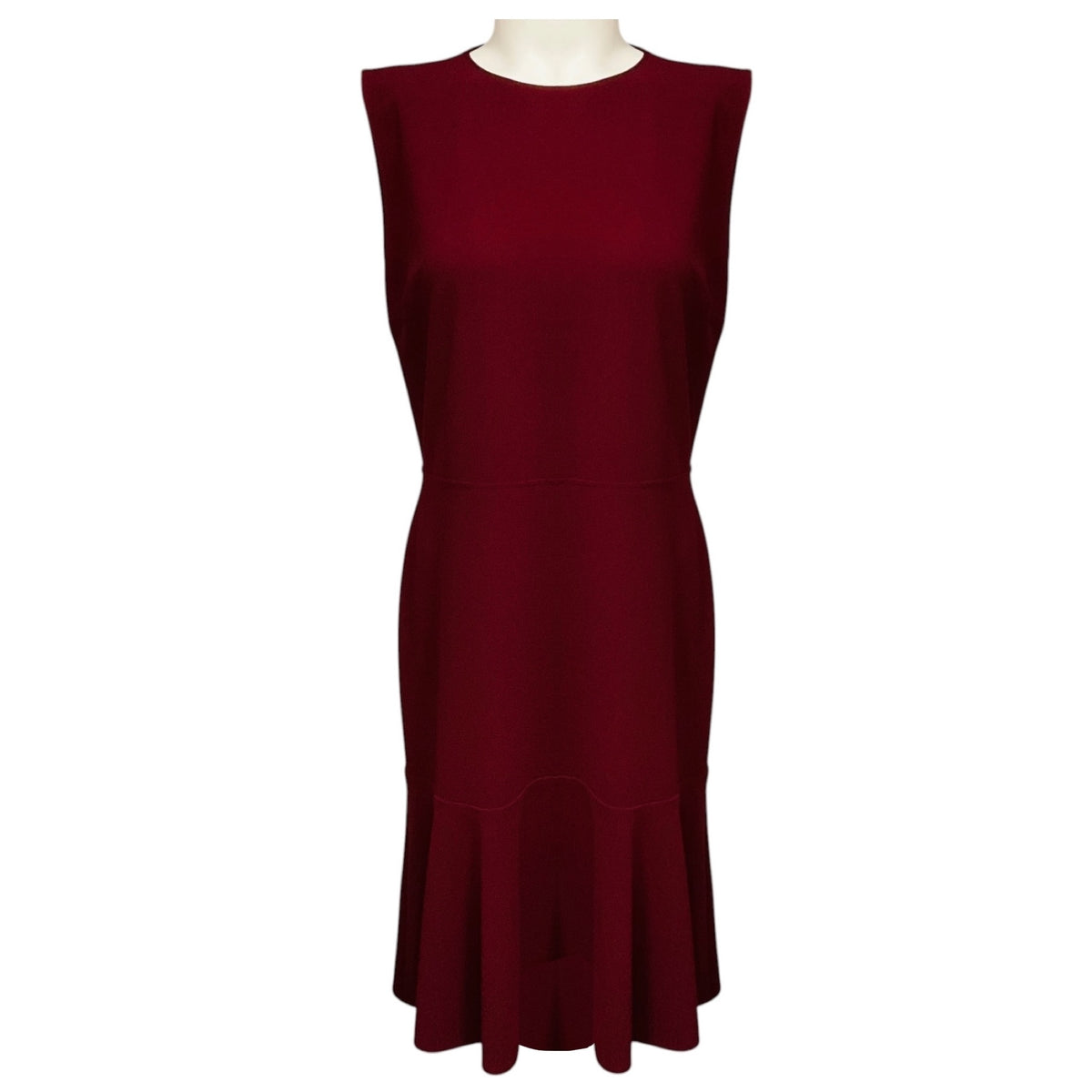 Stella McCartney Burgundy Sleeveless Crepe Midi Dress with Ruffled Hem