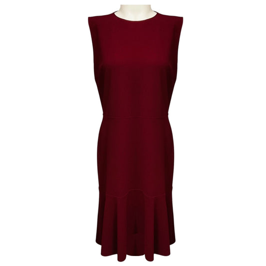 Stella McCartney Burgundy Sleeveless Crepe Midi Dress with Ruffled Hem