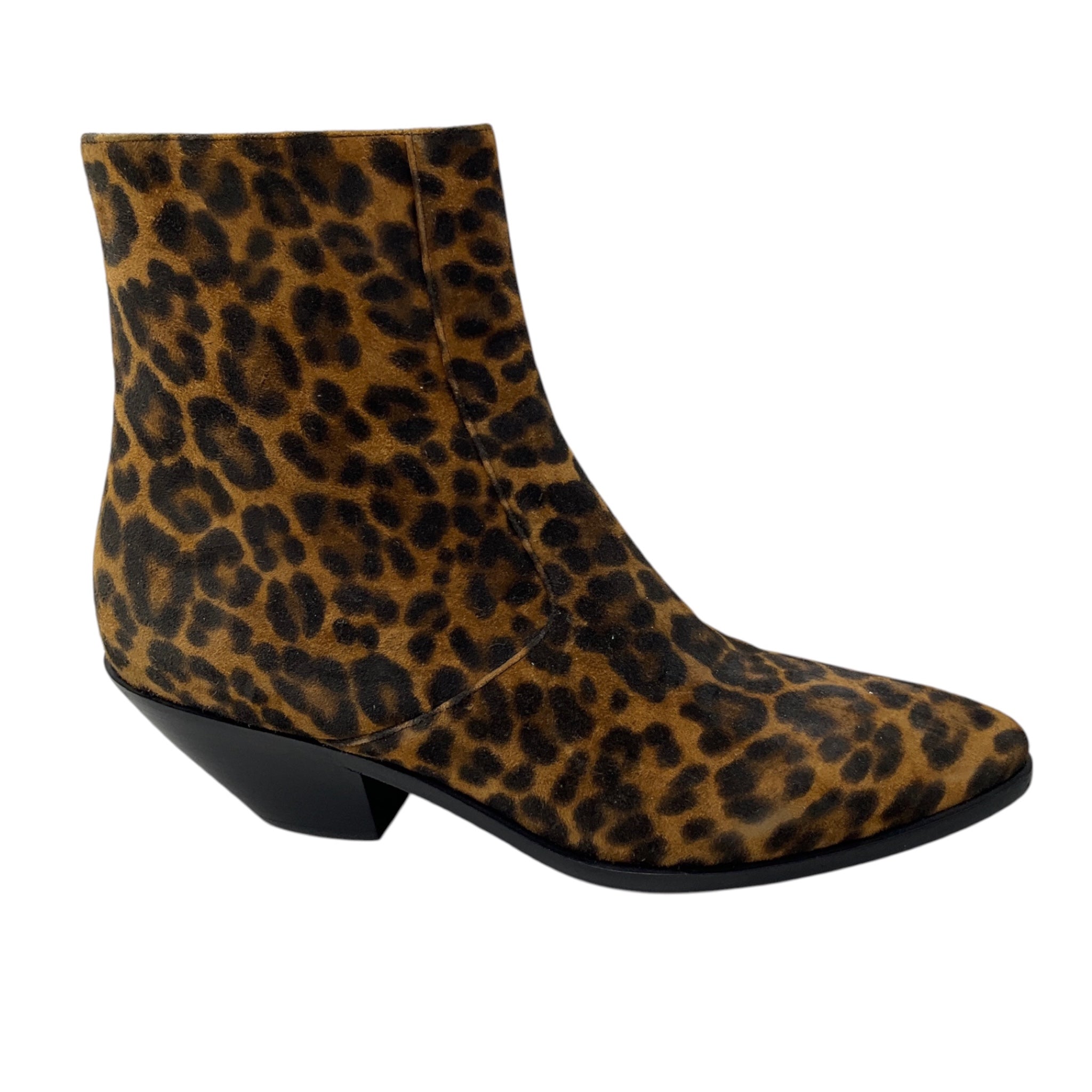 Saint Laurent Camel / Brown / Black West Leopard Print Suede Ankle Boots