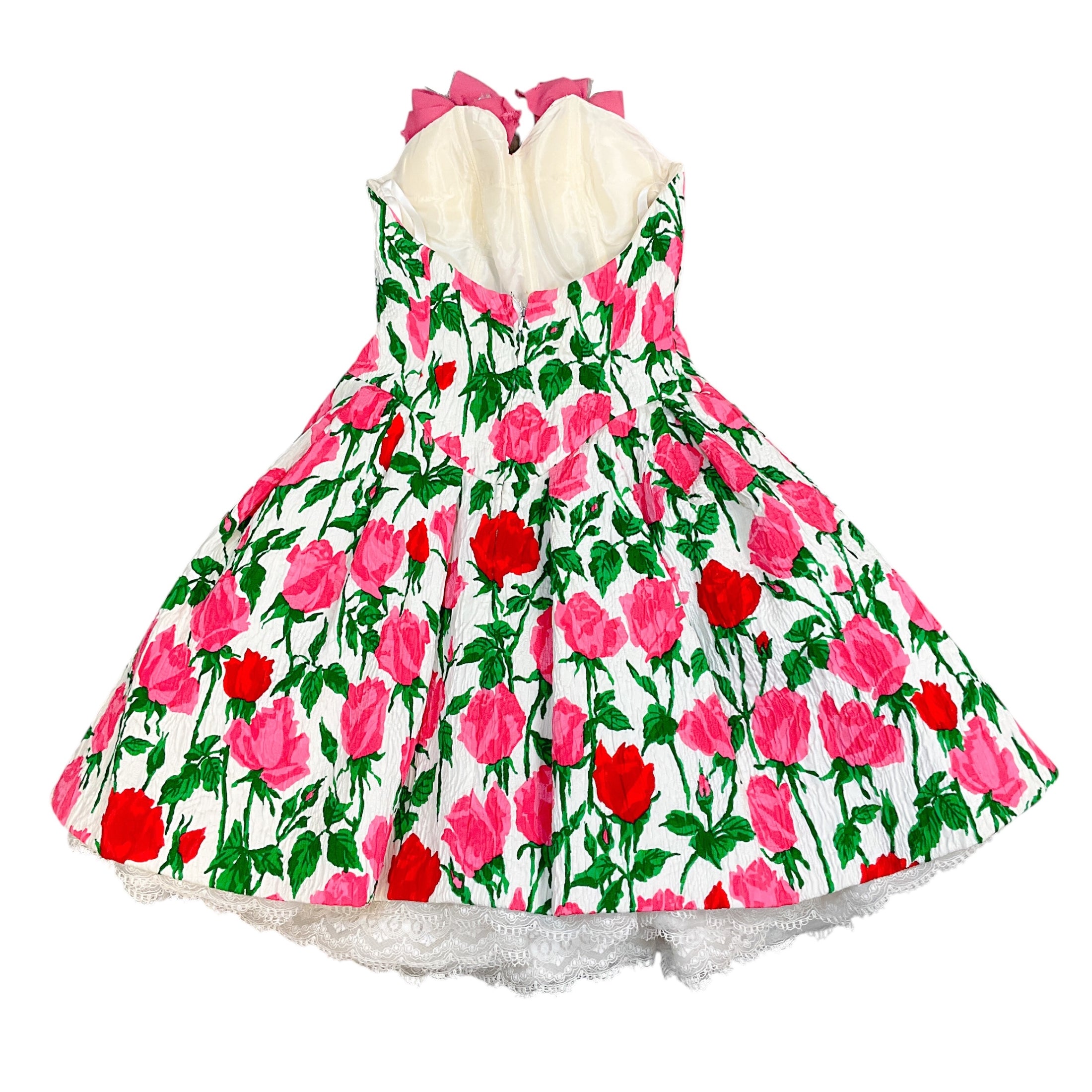 Christian Lacroix Vintage White / Pink Multi Floral Mini Dress with Sleeves