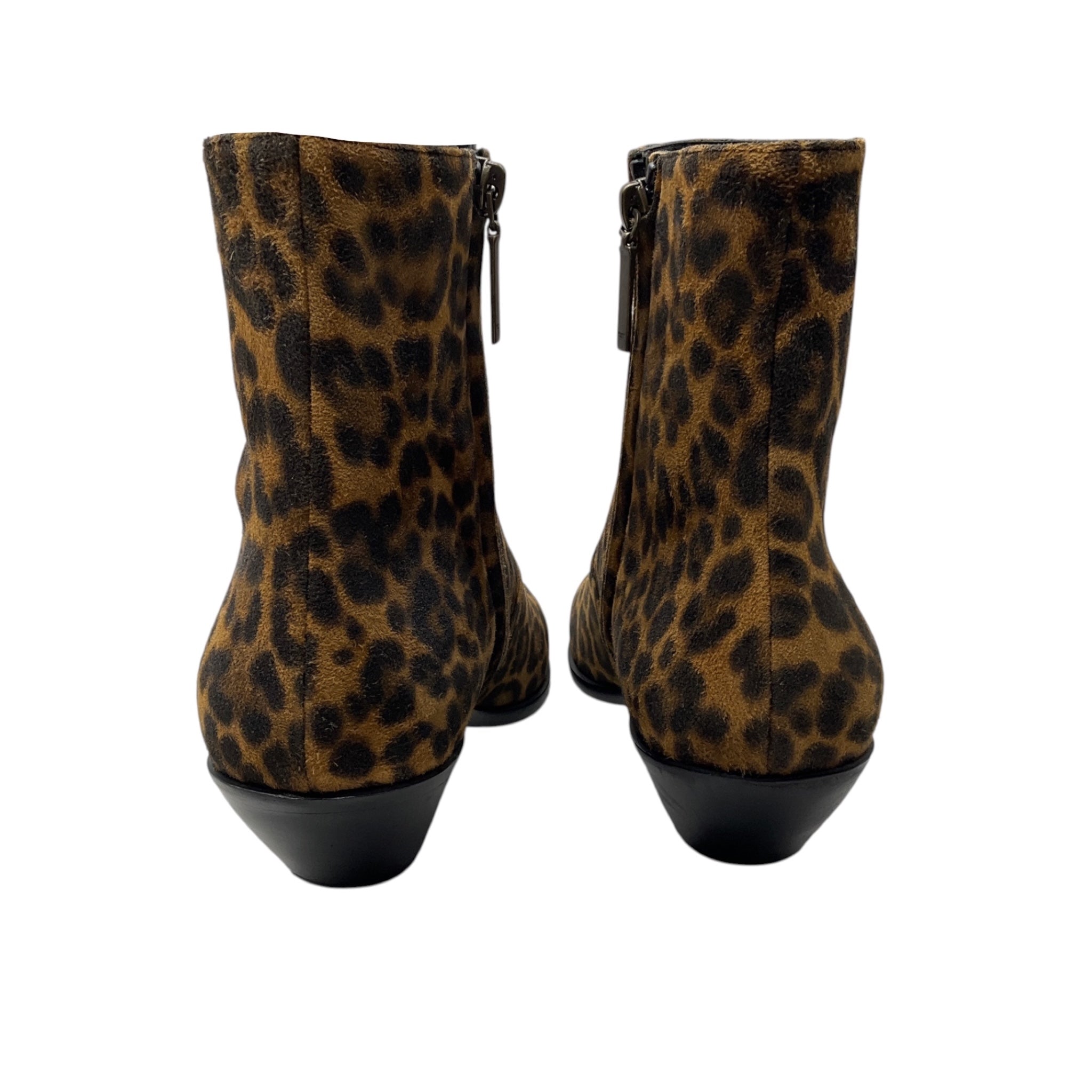 Saint Laurent Camel / Brown / Black West Leopard Print Suede Ankle Boots