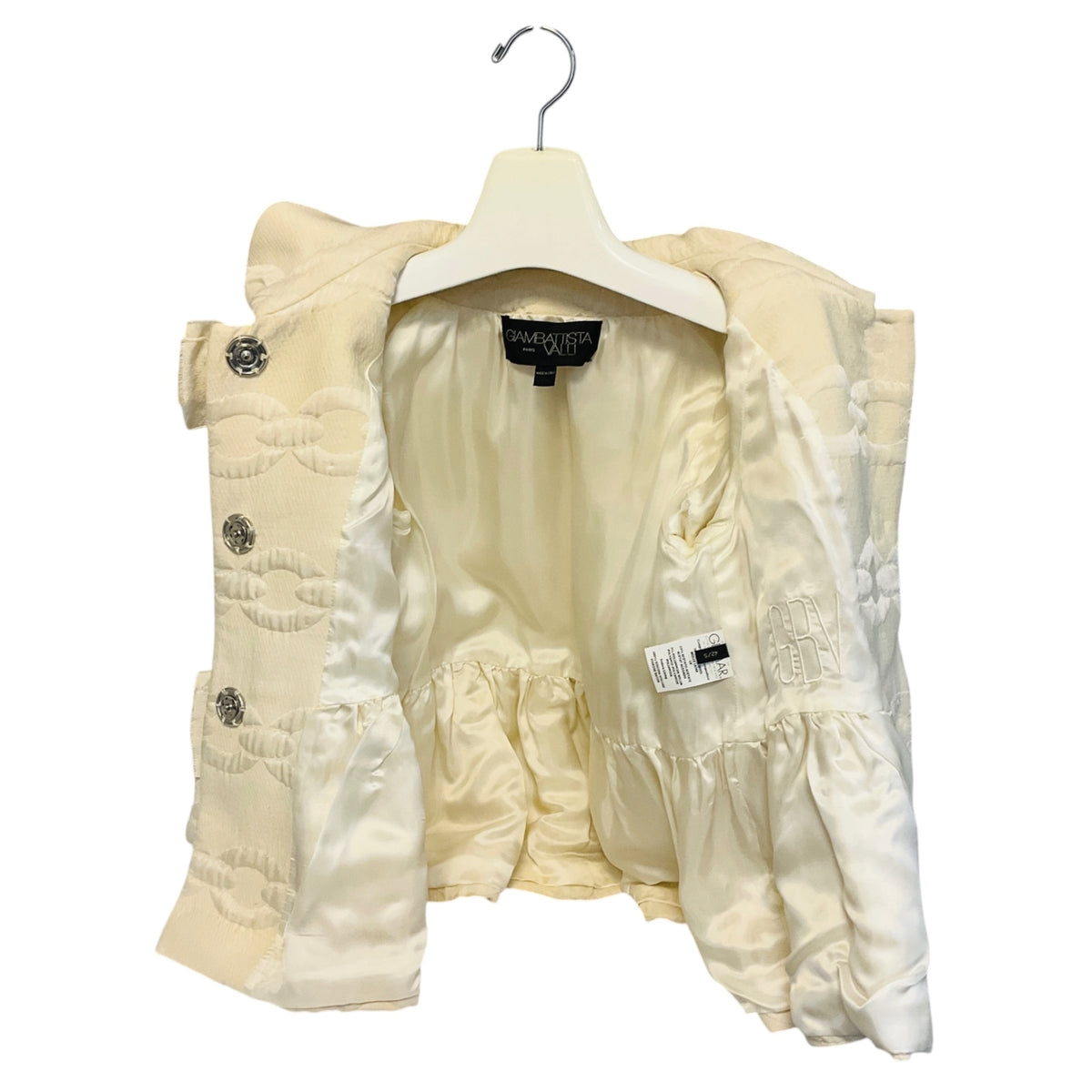 Giambattista Valli Ivory Chain Link Embroidered Wool Jacket with Grosgrain Bow