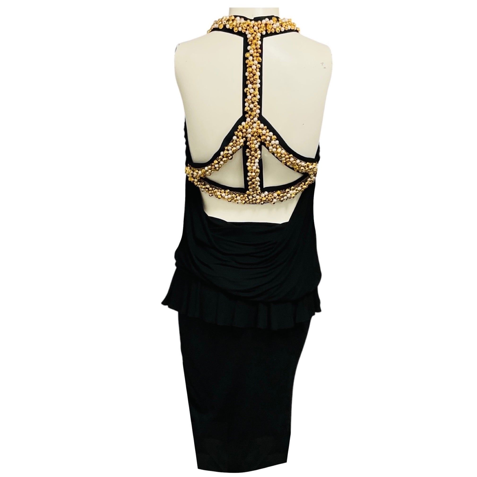 Moschino Archivio Black / Gold Bead and Pearl Embellished Midi Cocktail Dress