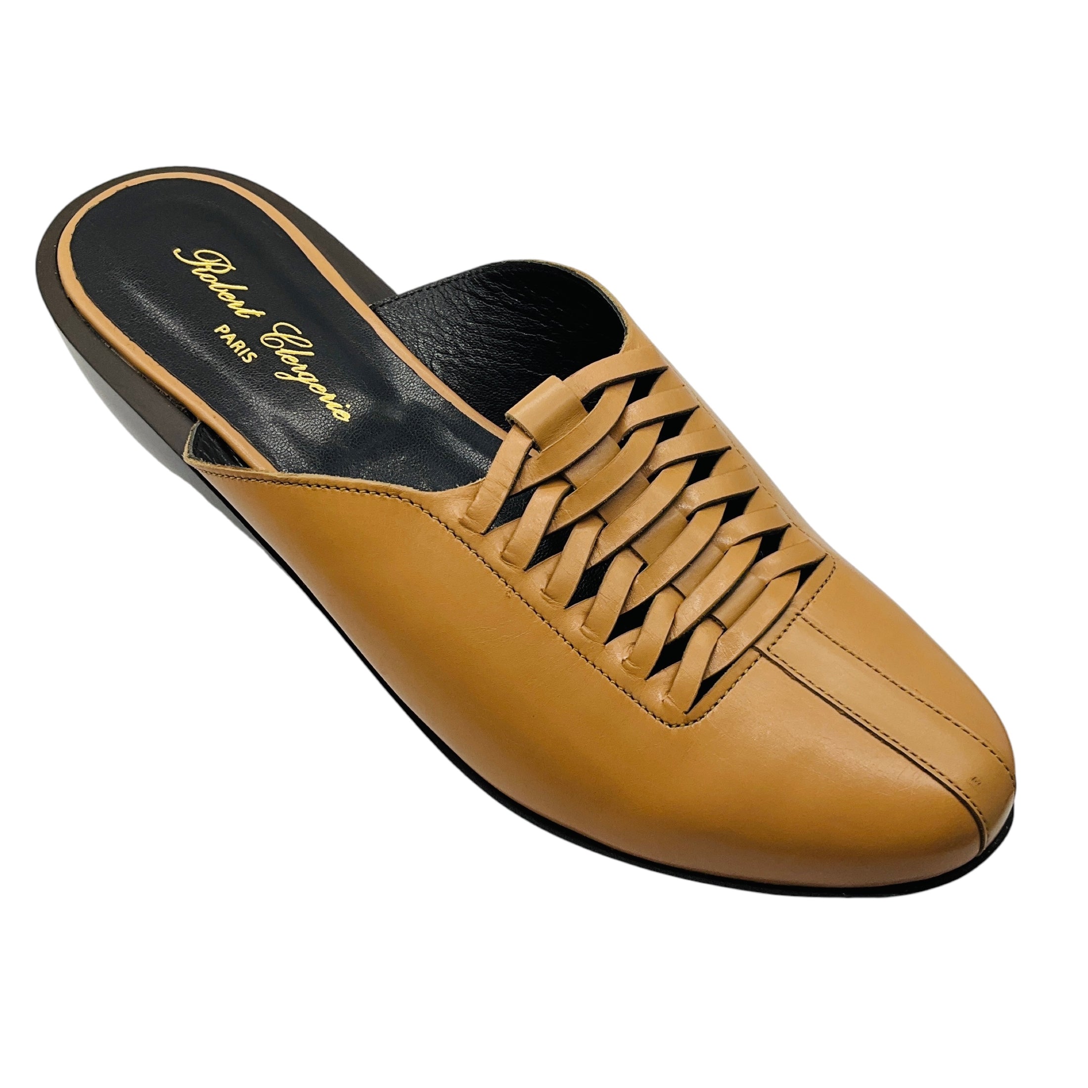 Robert Clergerie Tan Woven Leather Mules / Clogs