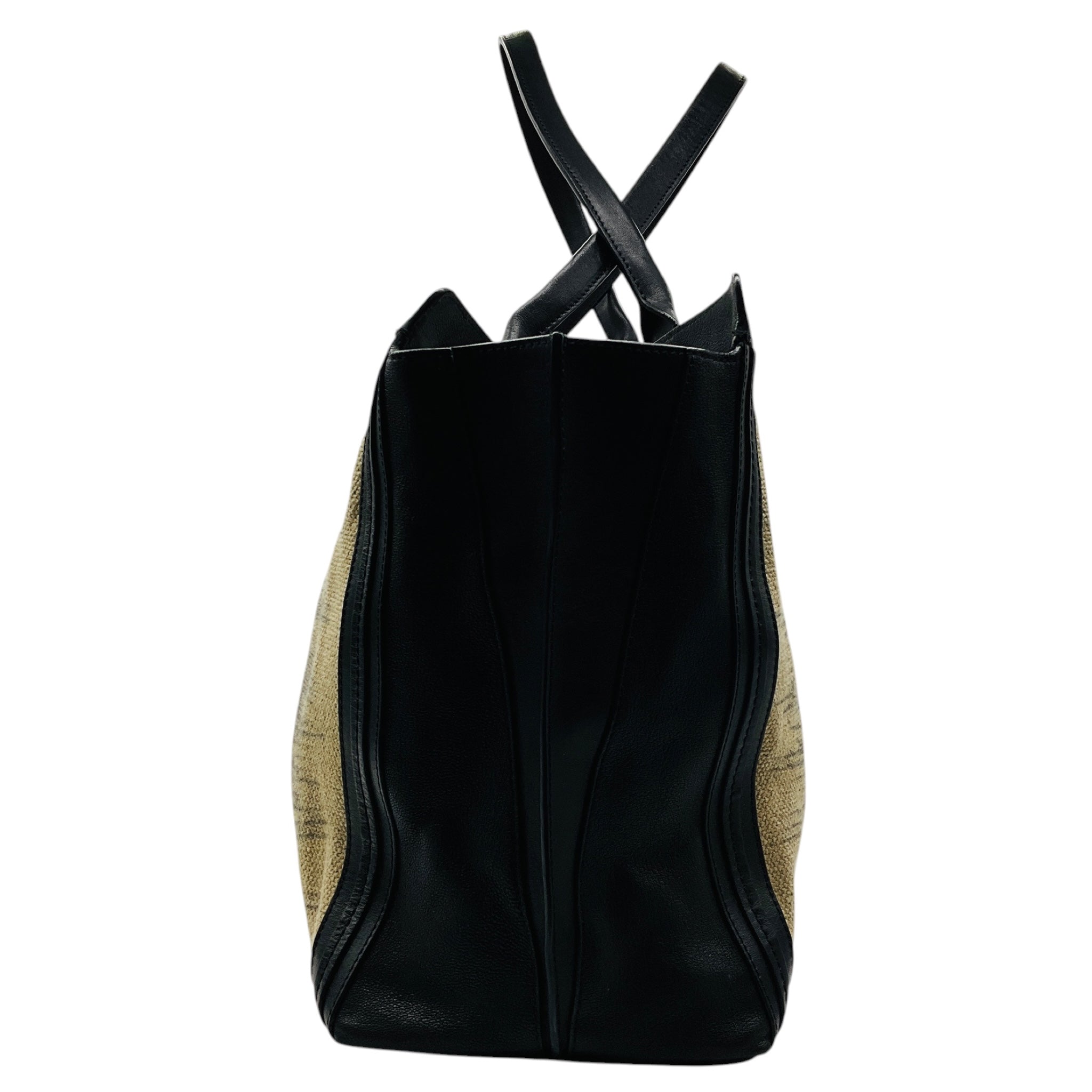 Chloe Beige / Black Fabric and Leather Double Top Handle Tote Bag
