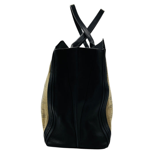 Chloe Beige / Black Fabric and Leather Double Top Handle Tote Bag