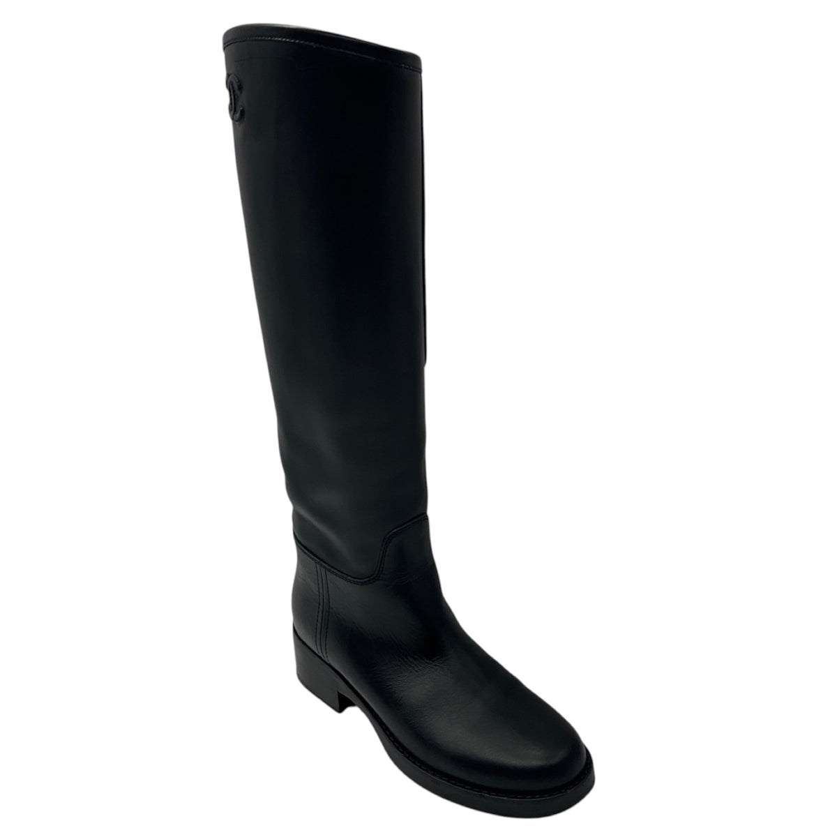 Chanel Black 2022 CC Logo Embossed Quilted Calfskin Leather Tall High Riding Boots