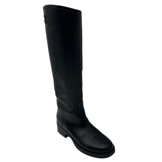 Chanel Black 2022 CC Logo Embossed Quilted Calfskin Leather Tall High Riding Boots