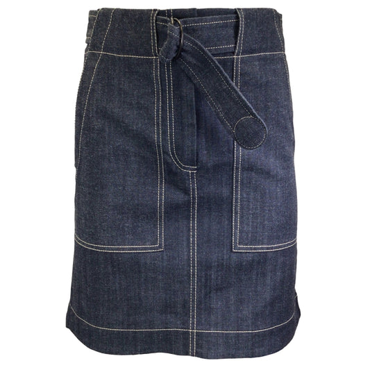 Akris Punto Blue Dark Denim Belted Chambray Skirt