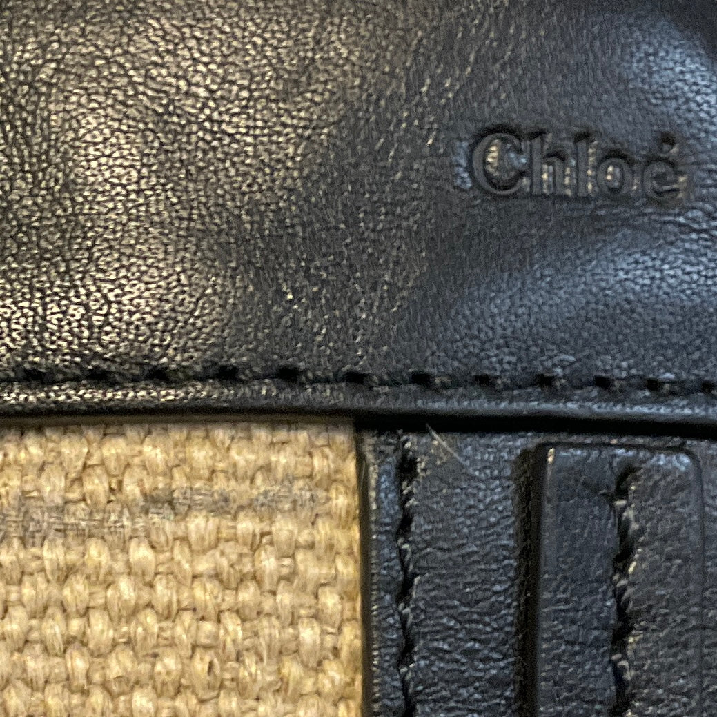 Chloe Beige / Black Fabric and Leather Double Top Handle Tote Bag