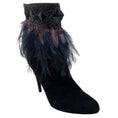 Load image into Gallery viewer, Christian Dior Black / Purple / Blue Feather Embellished Suede Ankle Booties with Embossed Trim
